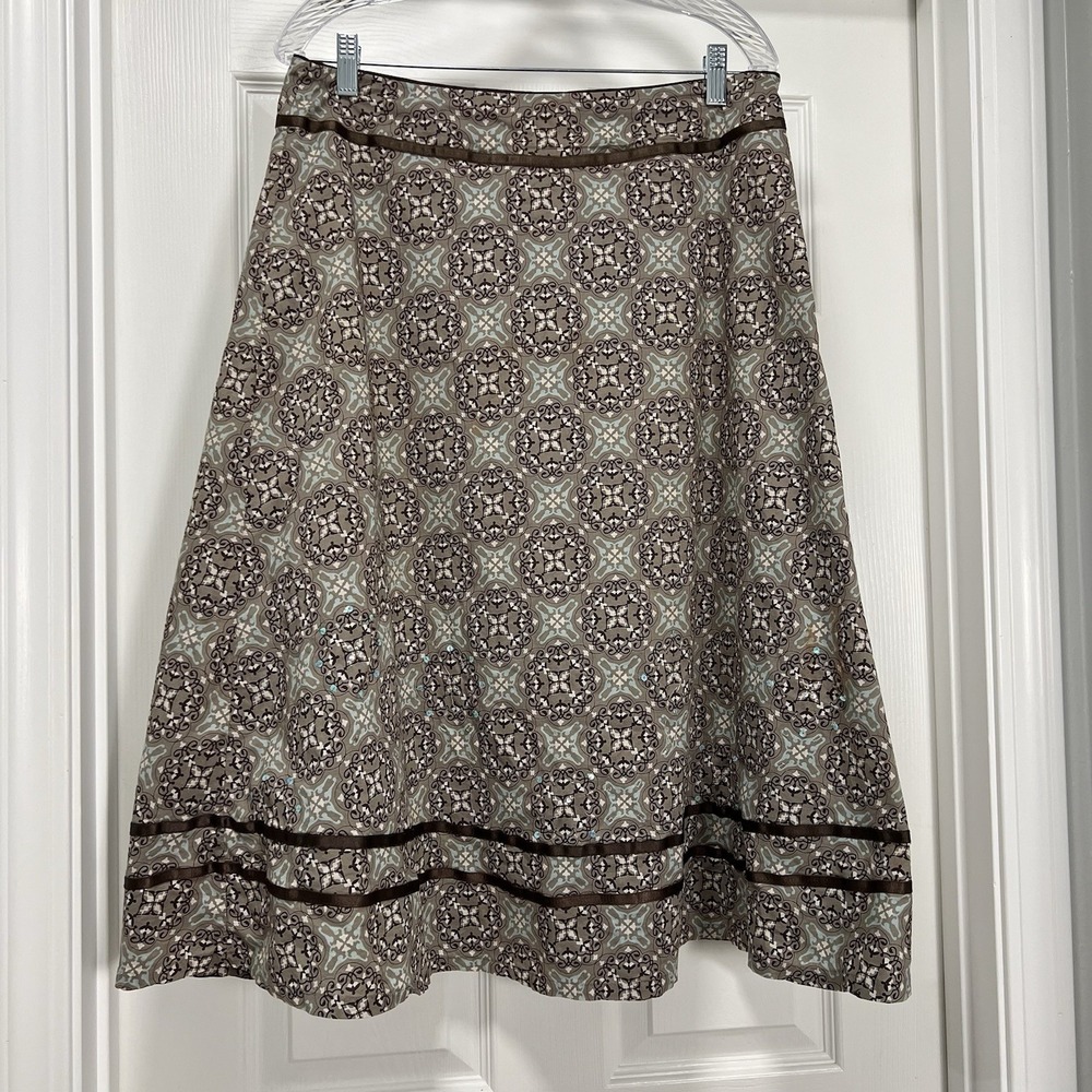 Linden Hill A-Line Skirt Brown Patterned Knee‎ Length Career Casual